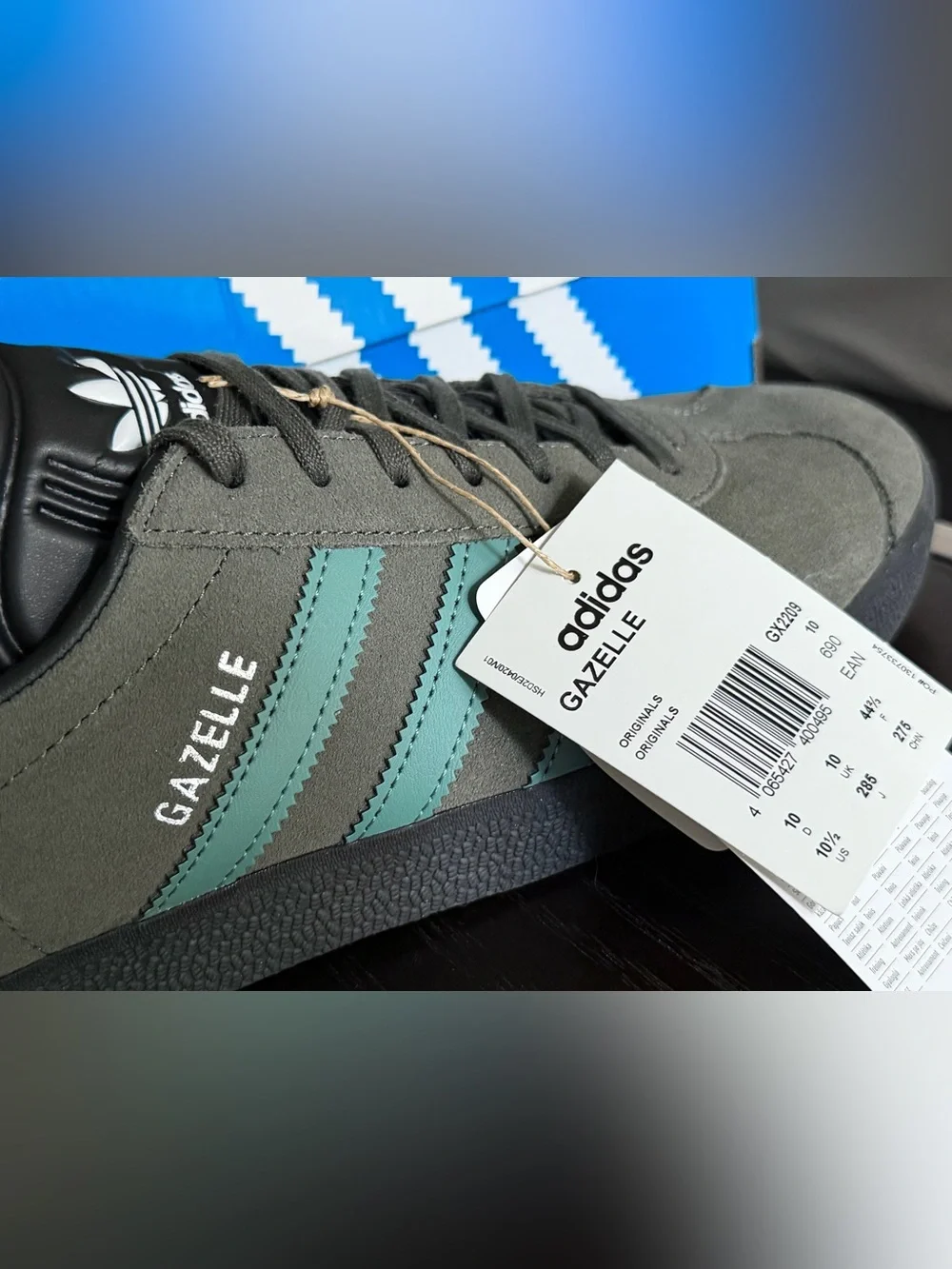 Adidas Gazelle Suede Sneakers in Grey with Mint Accents